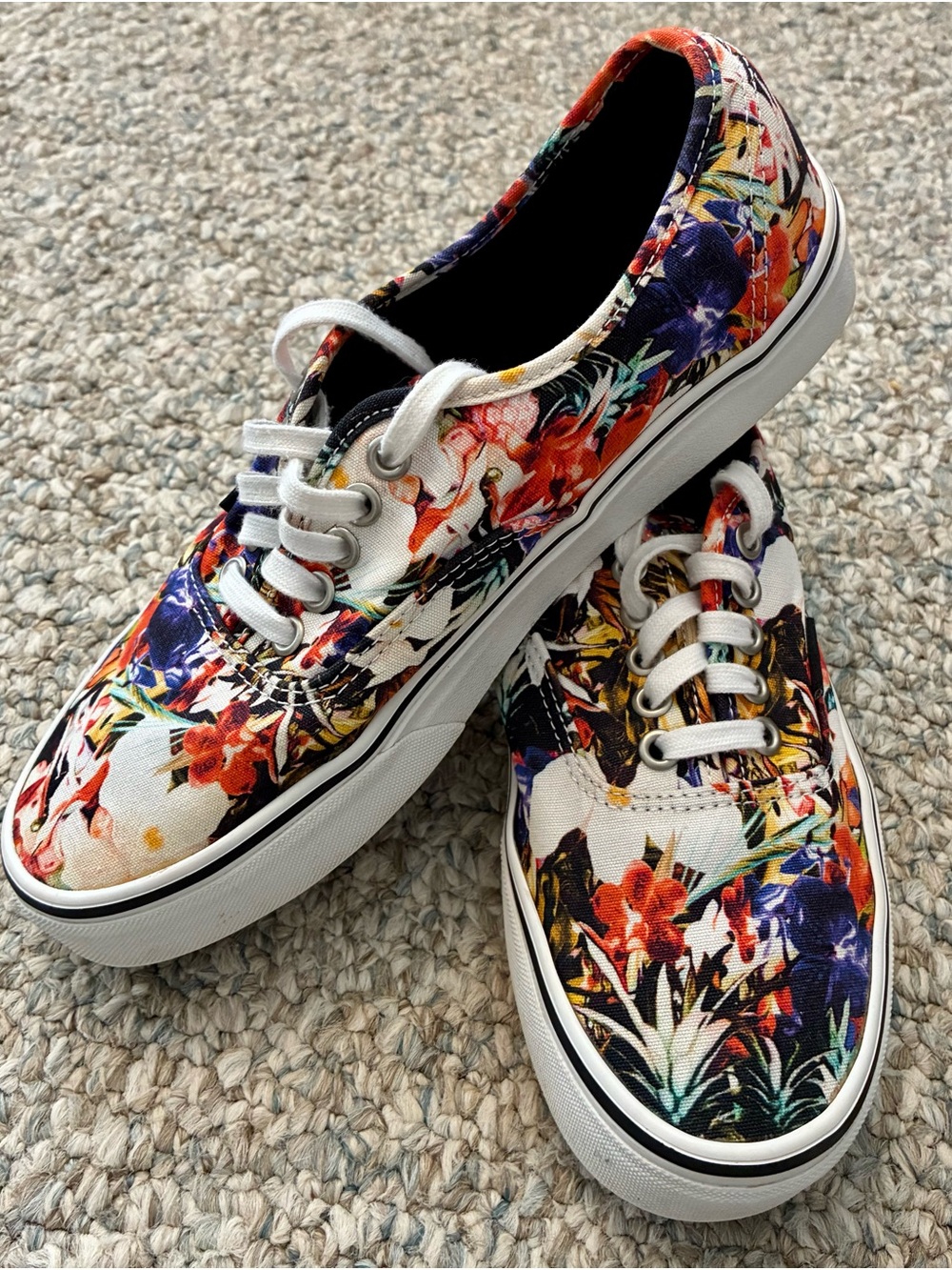 Vans Women's Floral Canvas Lace-Up Sneakers - White, Red, Blue